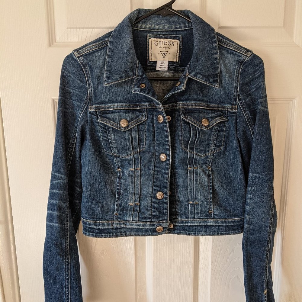 GUESS Juniors Blue Denim Crop Jean Jacket Size Medium